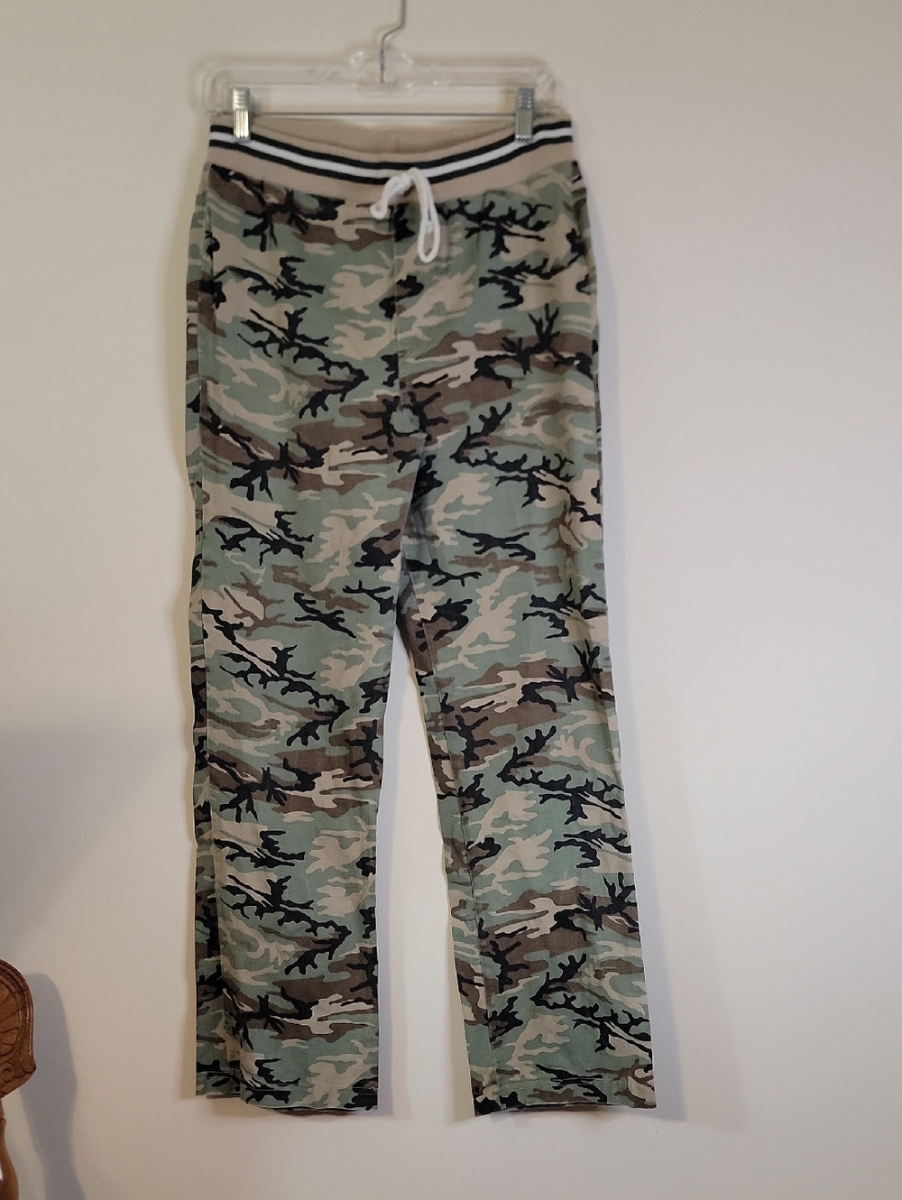 Camouflage Straight-Leg Pants with Drawstring Waist